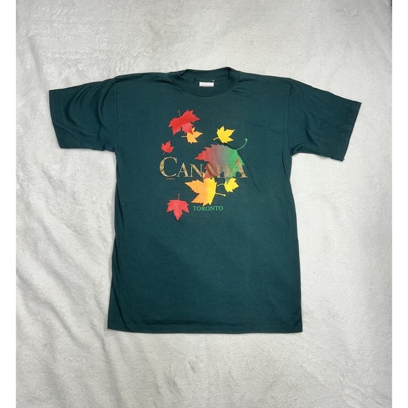 Vtg Cityscape Toronto Canada Green Single Stitch Fall Graphic T-Shirt Size Large - Picture 1 of 8